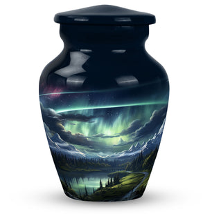 Serene Mountain Lake - Northern Lights Teardrop, Heart Cremation Urn