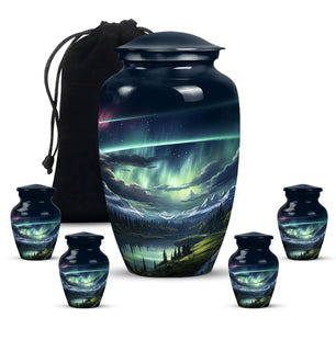 Serene Mountain Lake - Northern Lights Teardrop, Heart Cremation Urn