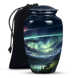 Serene Mountain Lake - Northern Lights Teardrop, Heart Cremation Urn