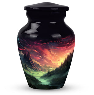 Sunset In The Mountains - Northern Lights Teardrop, Heart Shape Urn