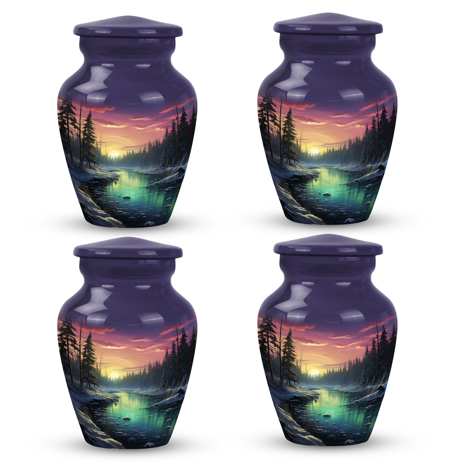 Glow On A Frozen Creek - Northern Lights Teardro Urn For Ashes