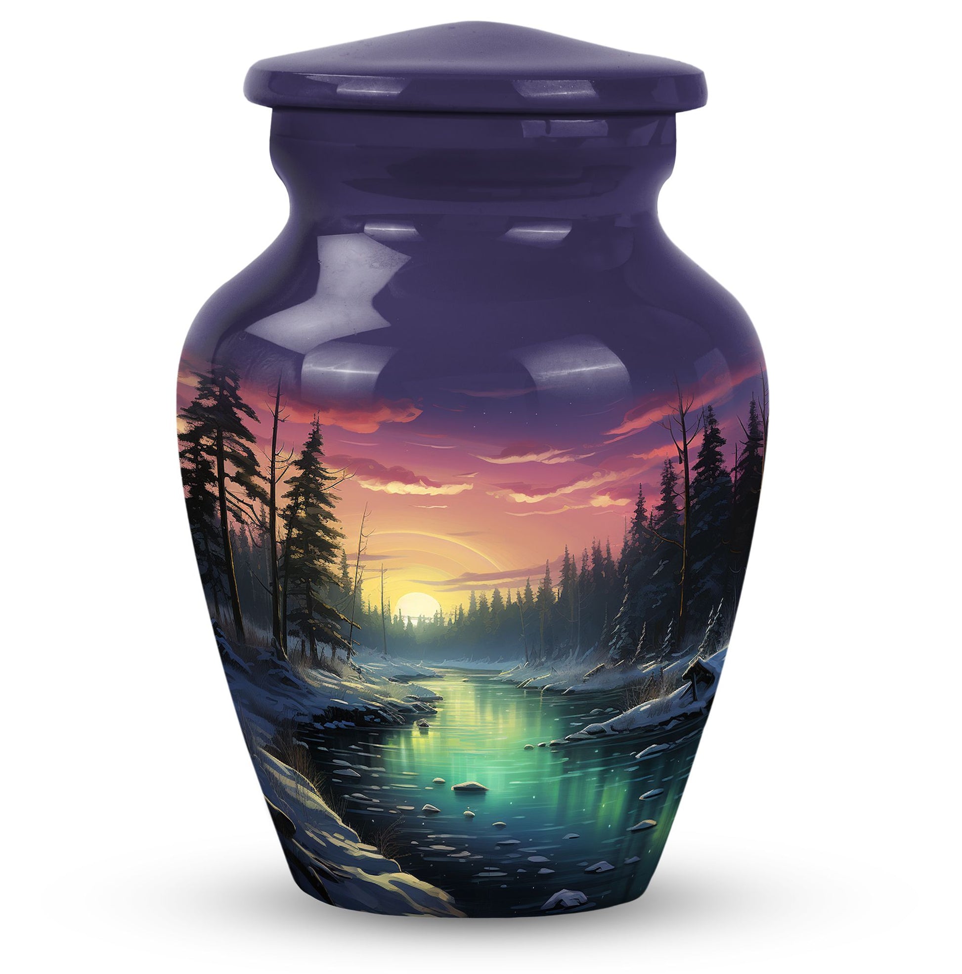 Glow On A Frozen Creek - Northern Lights Teardro Urn For Ashes