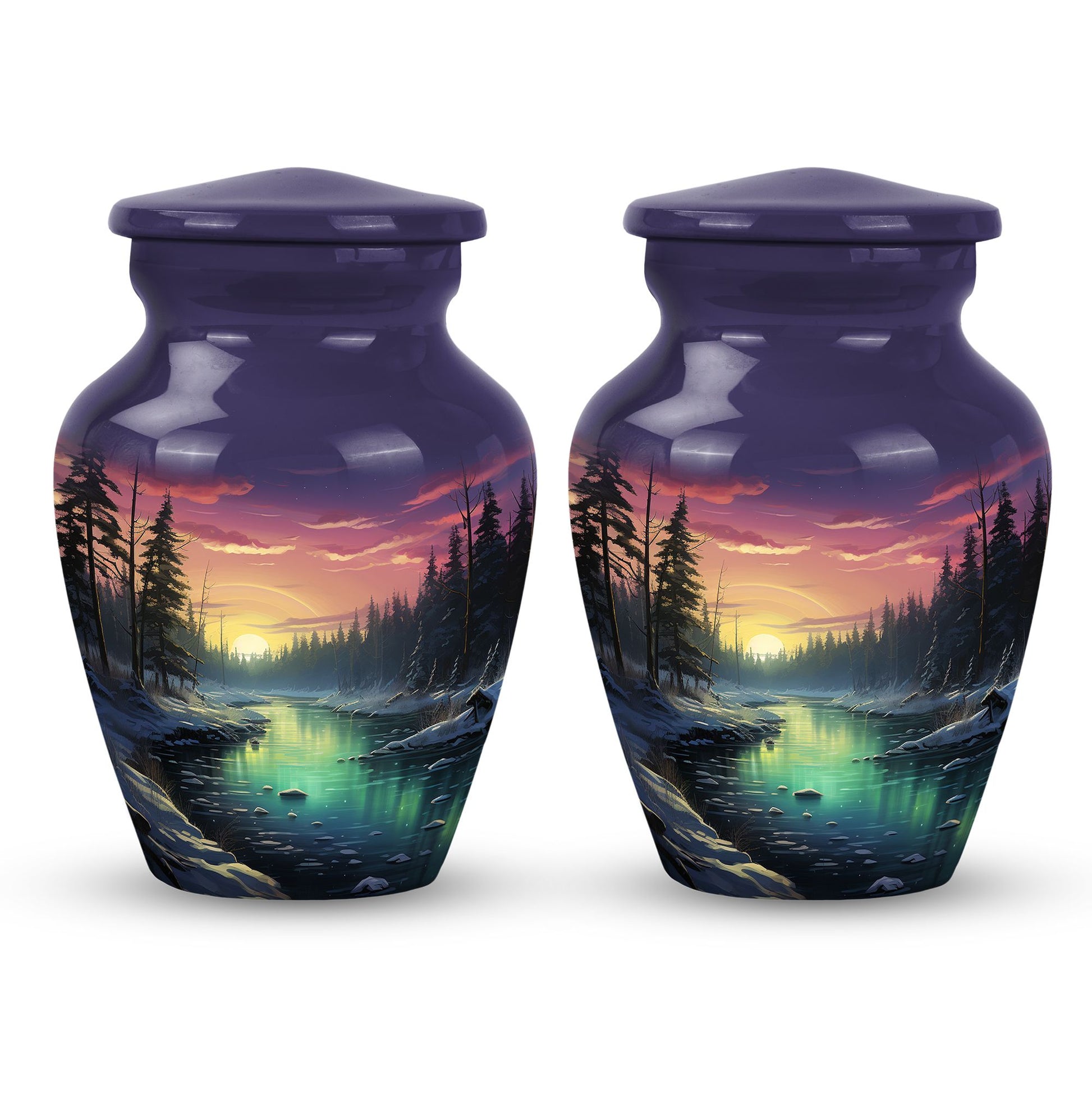 Glow On A Frozen Creek - Northern Lights Teardro Urn For Ashes