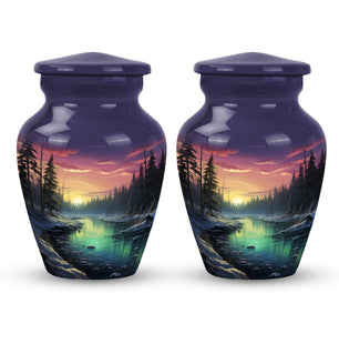 Glow On A Frozen Creek - Northern Lights Teardro Urn For Ashes