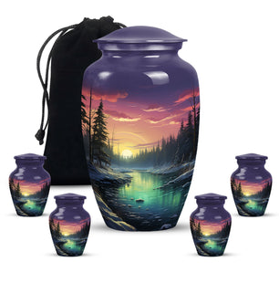 Glow On A Frozen Creek - Northern Lights Teardro Urn For Ashes