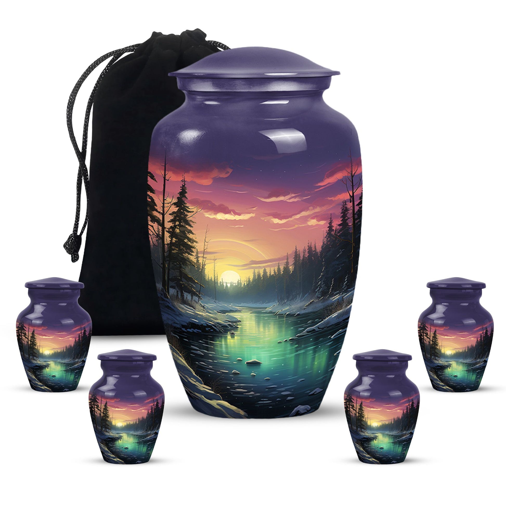 Glow On A Frozen Creek - Northern Lights Teardro Urn For Ashes