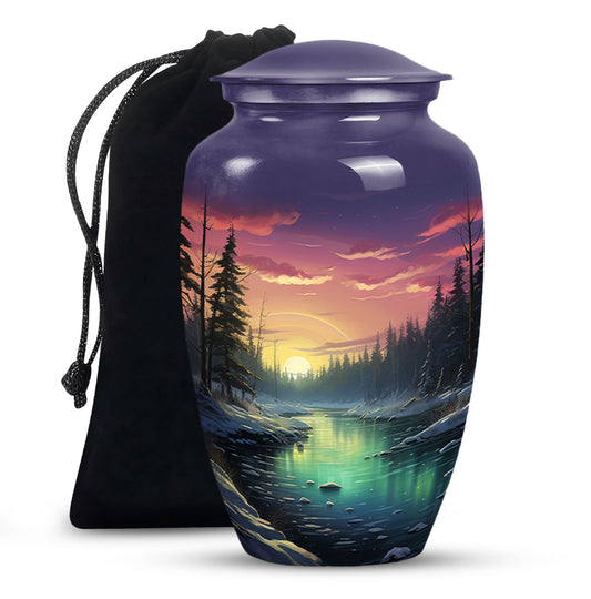 Glow On A Frozen Creek - Northern Lights Teardro Urn For Ashes