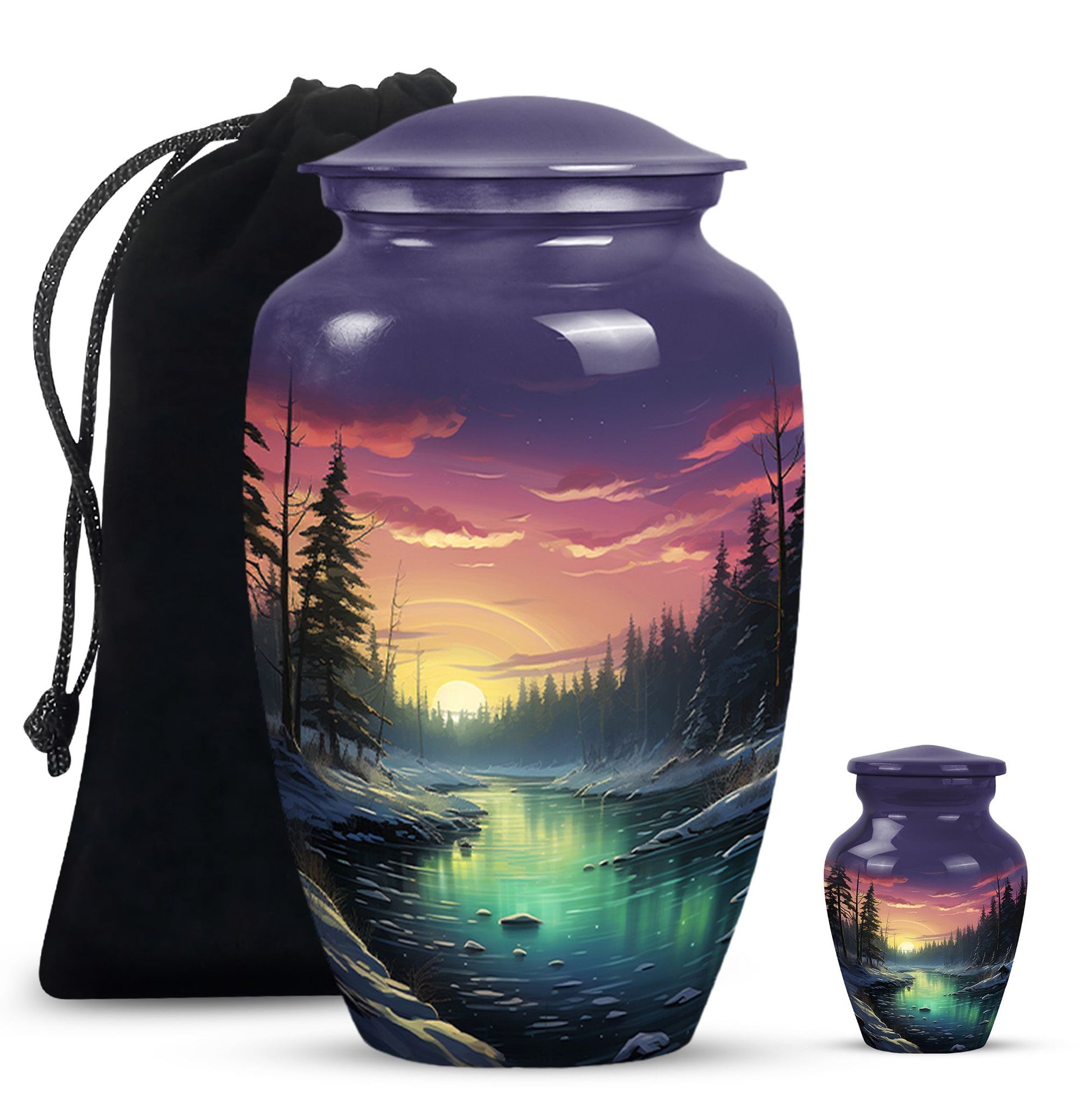 Glow On A Frozen Creek - Northern Lights Teardro Urn For Ashes