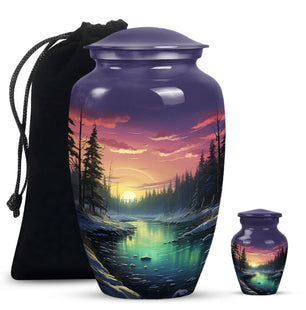 Glow On A Frozen Creek - Northern Lights Teardro Urn For Ashes