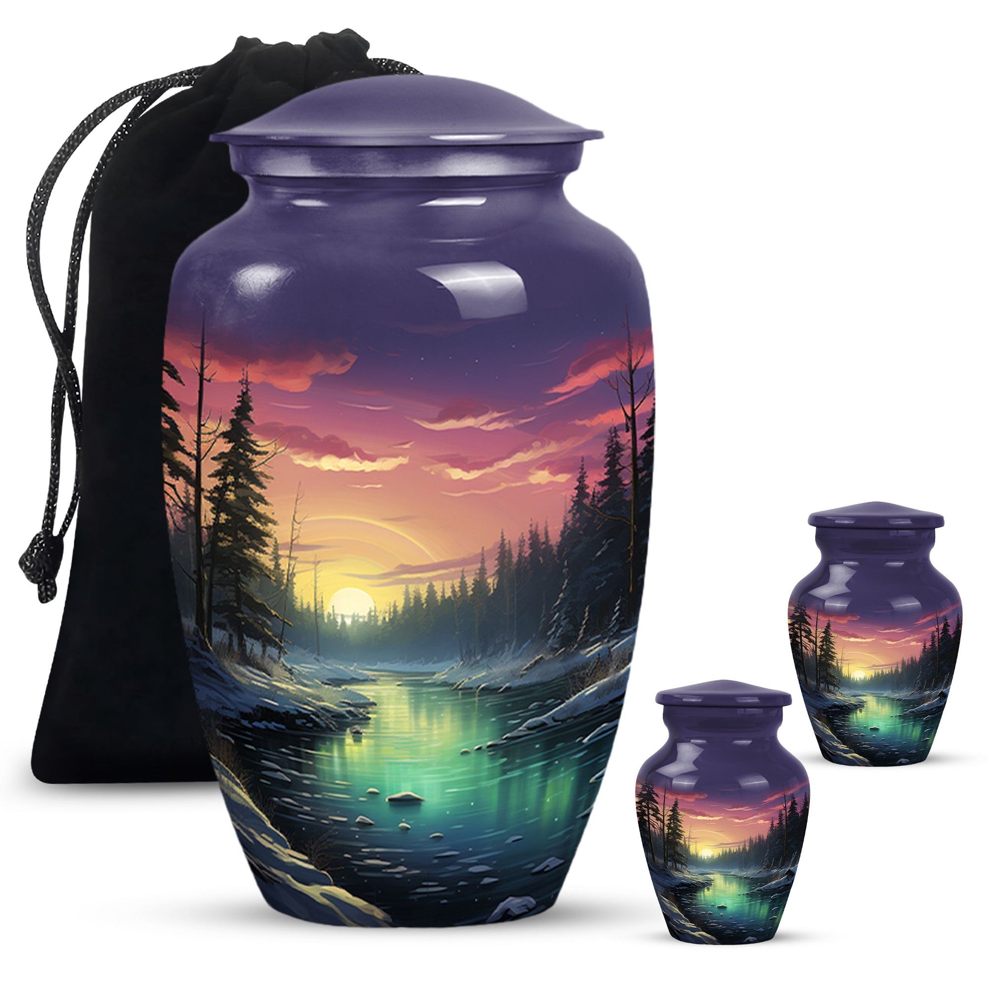 Glow On A Frozen Creek - Northern Lights Teardro Urn For Ashes