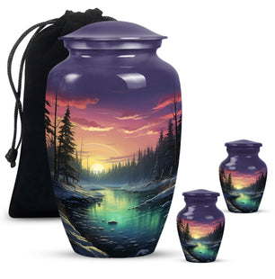 Glow On A Frozen Creek - Northern Lights Teardro Urn For Ashes