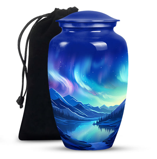 Mountain Water - Northern Lights Large Teardrop, Heart Urn For Ashes