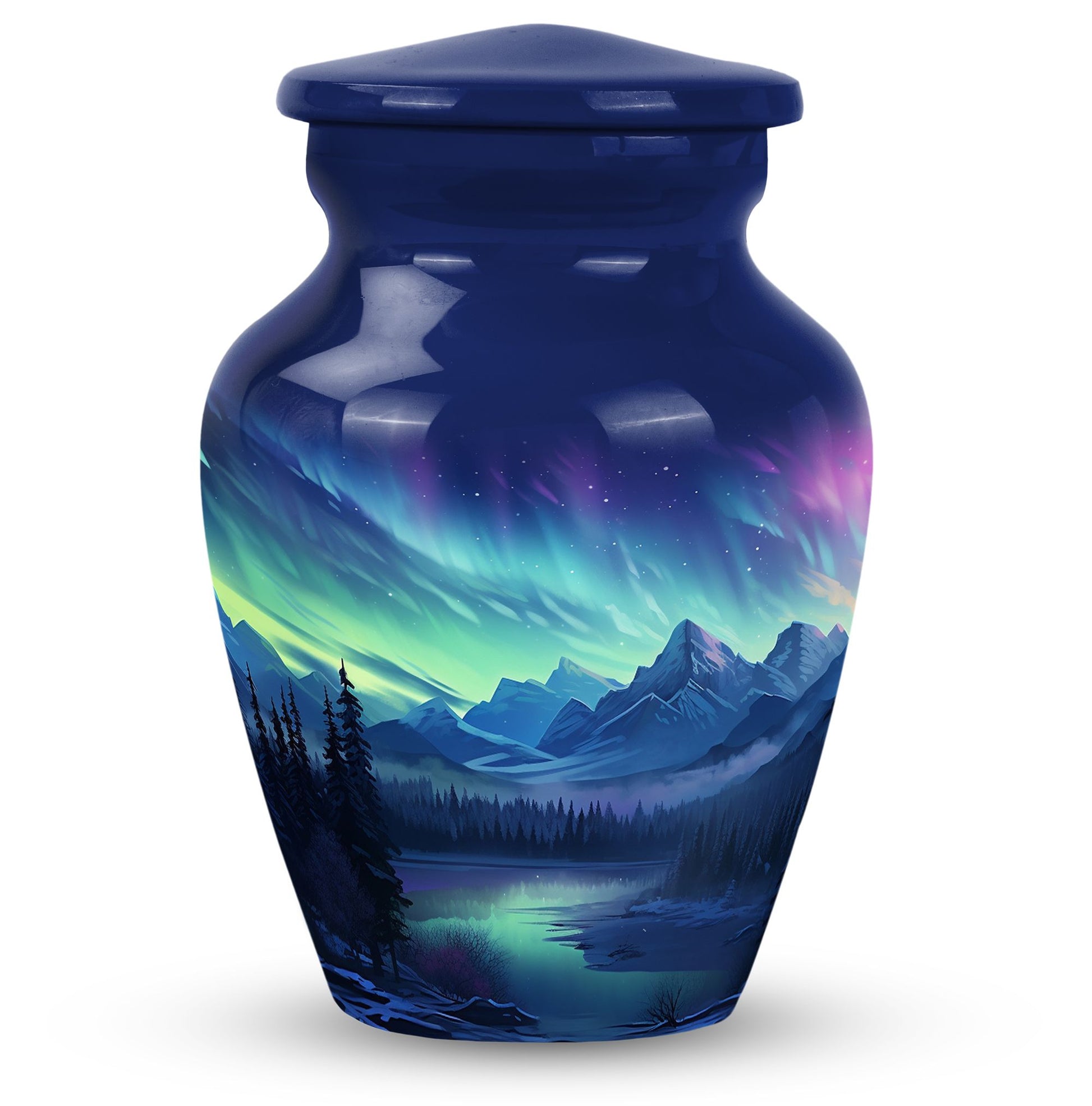 Mountain Lake - Northern Lights Teardrop, Heart Shape Urn