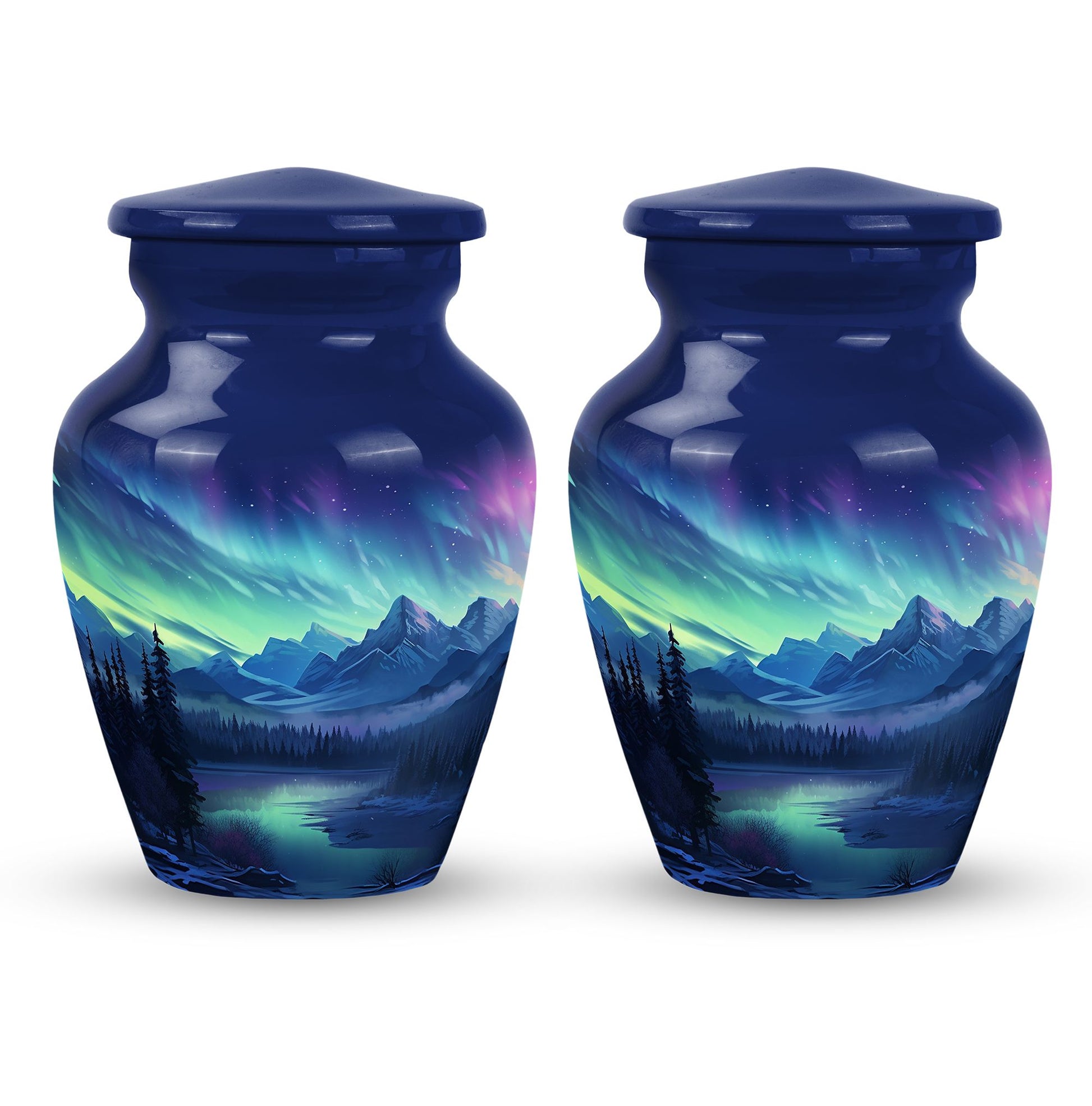 Mountain Lake - Northern Lights Teardrop, Heart Shape Urn