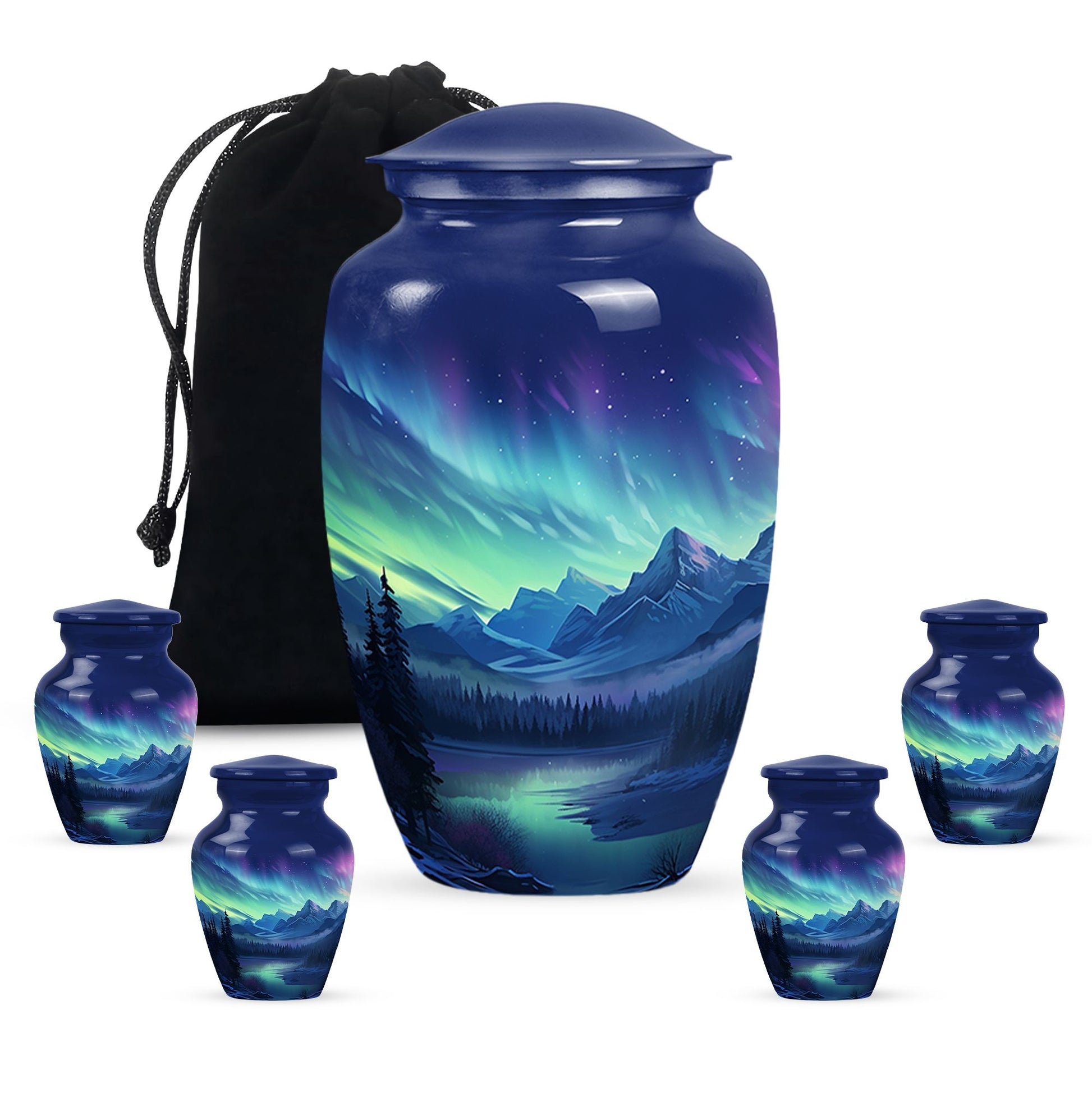 Mountain Lake - Northern Lights Teardrop, Heart Shape Urn