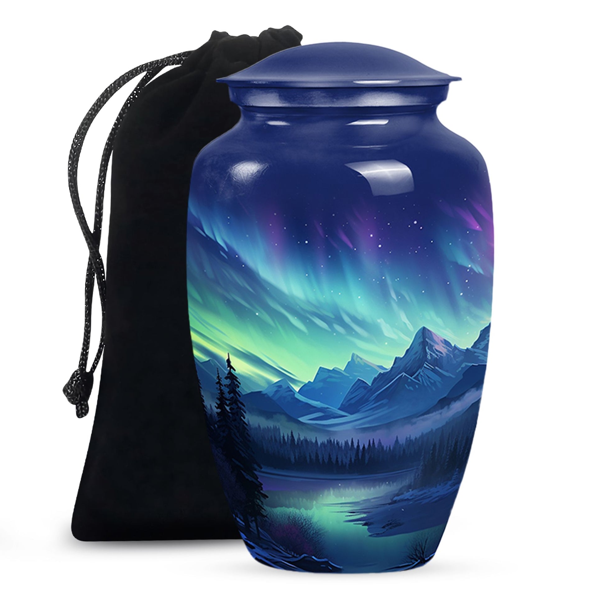 Mountain Lake - Northern Lights Teardrop, Heart Shape Urn