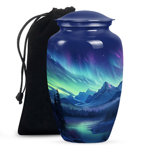 Mountain Lake - Northern Lights Teardrop, Heart Shape Urn