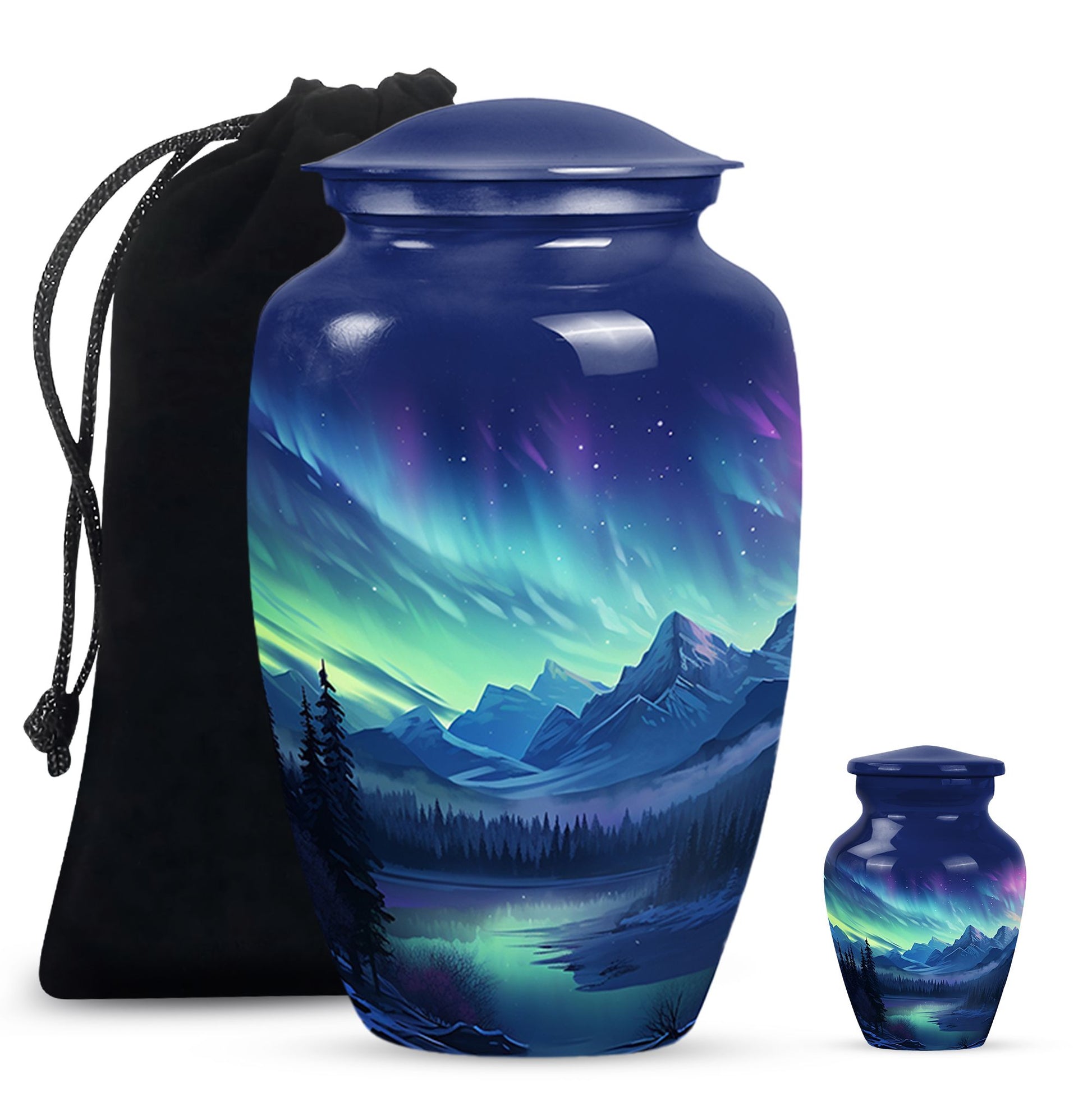 Mountain Lake - Northern Lights Teardrop, Heart Shape Urn