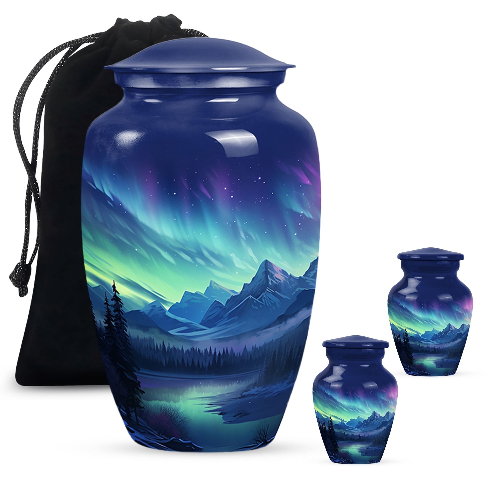 Mountain Lake - Northern Lights Teardrop, Heart Shape Urn