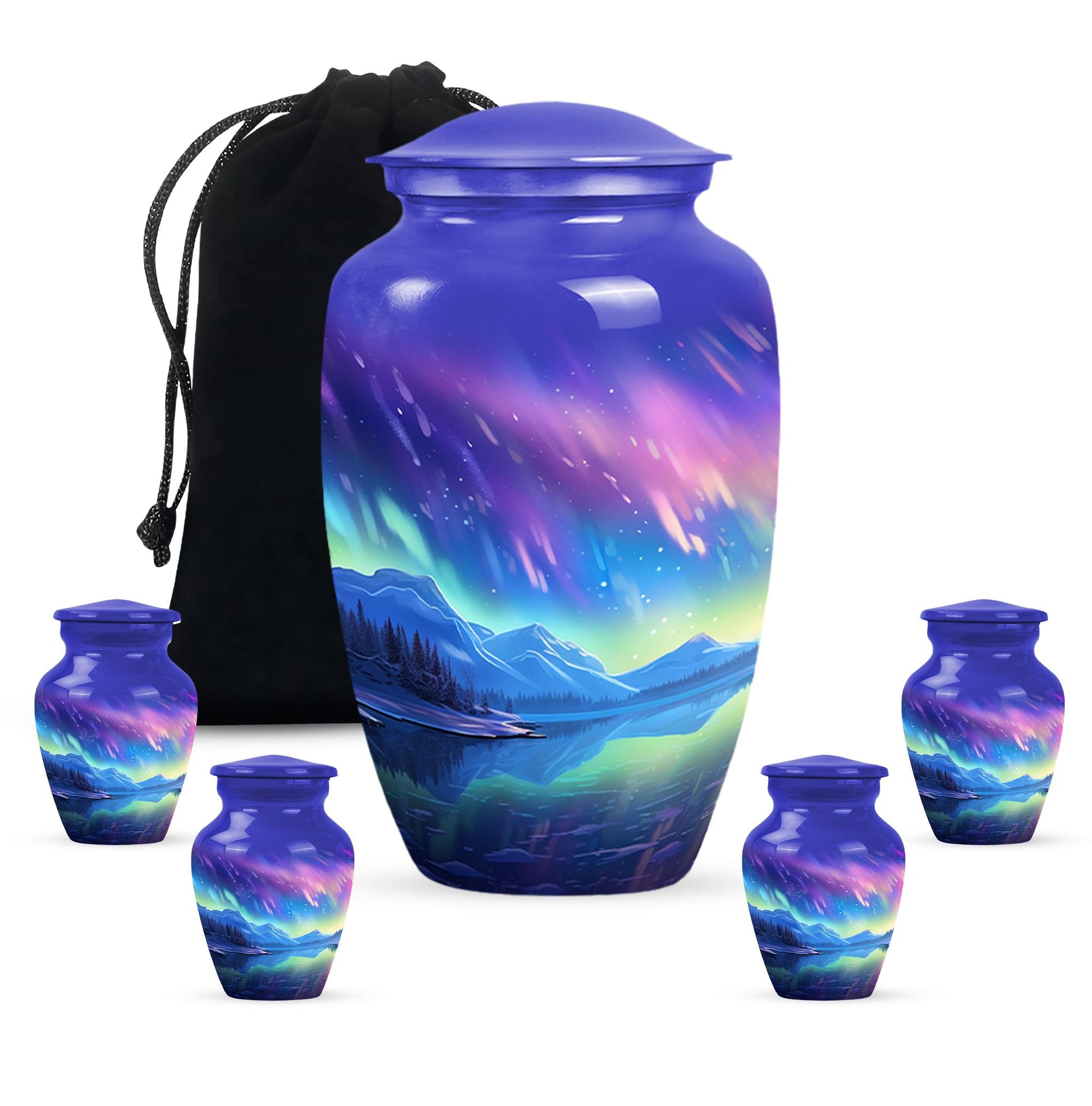 Mountain - Northern Lights Teardrop, Heart Cremation Urn