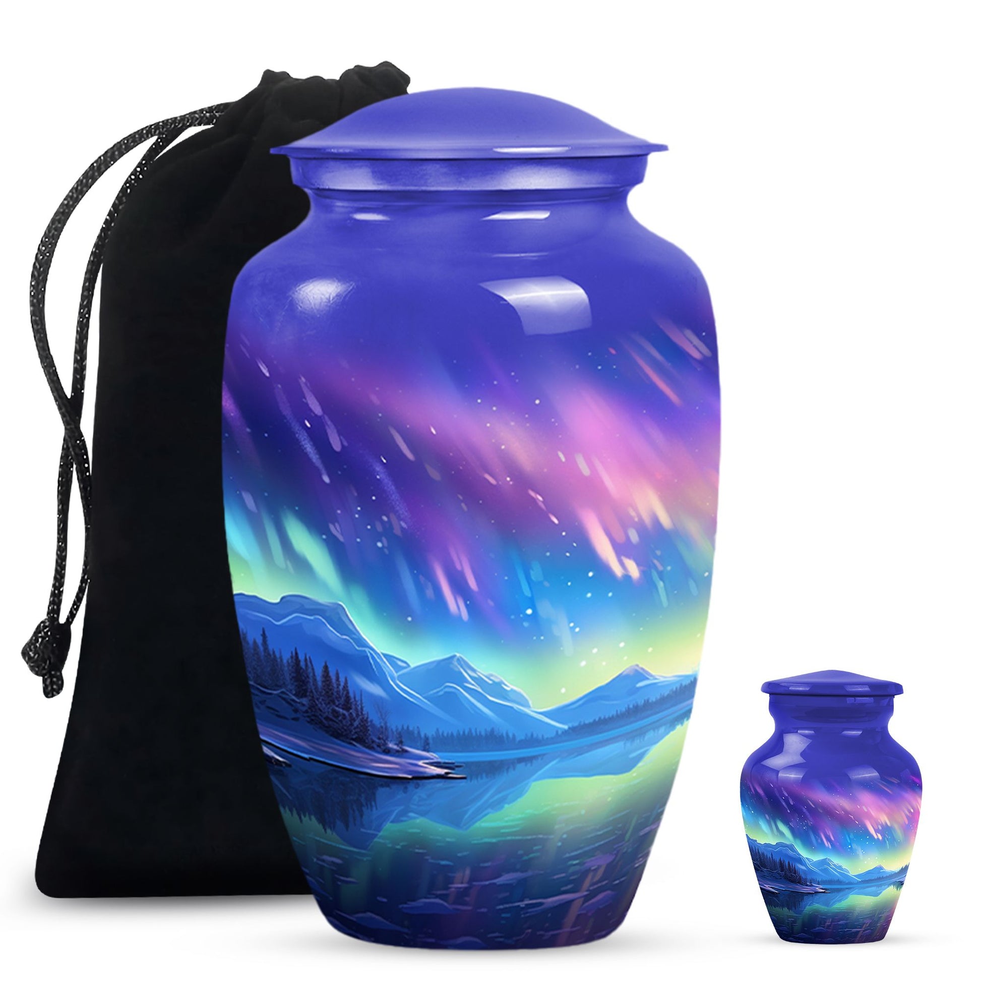 Mountain - Northern Lights Teardrop, Heart Cremation Urn