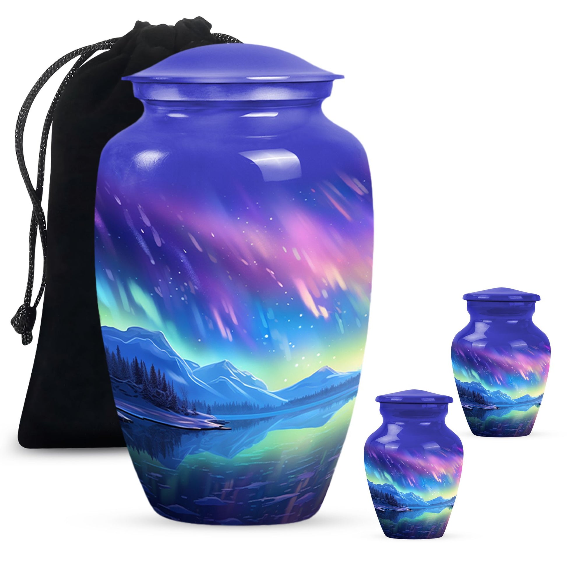 Mountain - Northern Lights Teardrop, Heart Cremation Urn