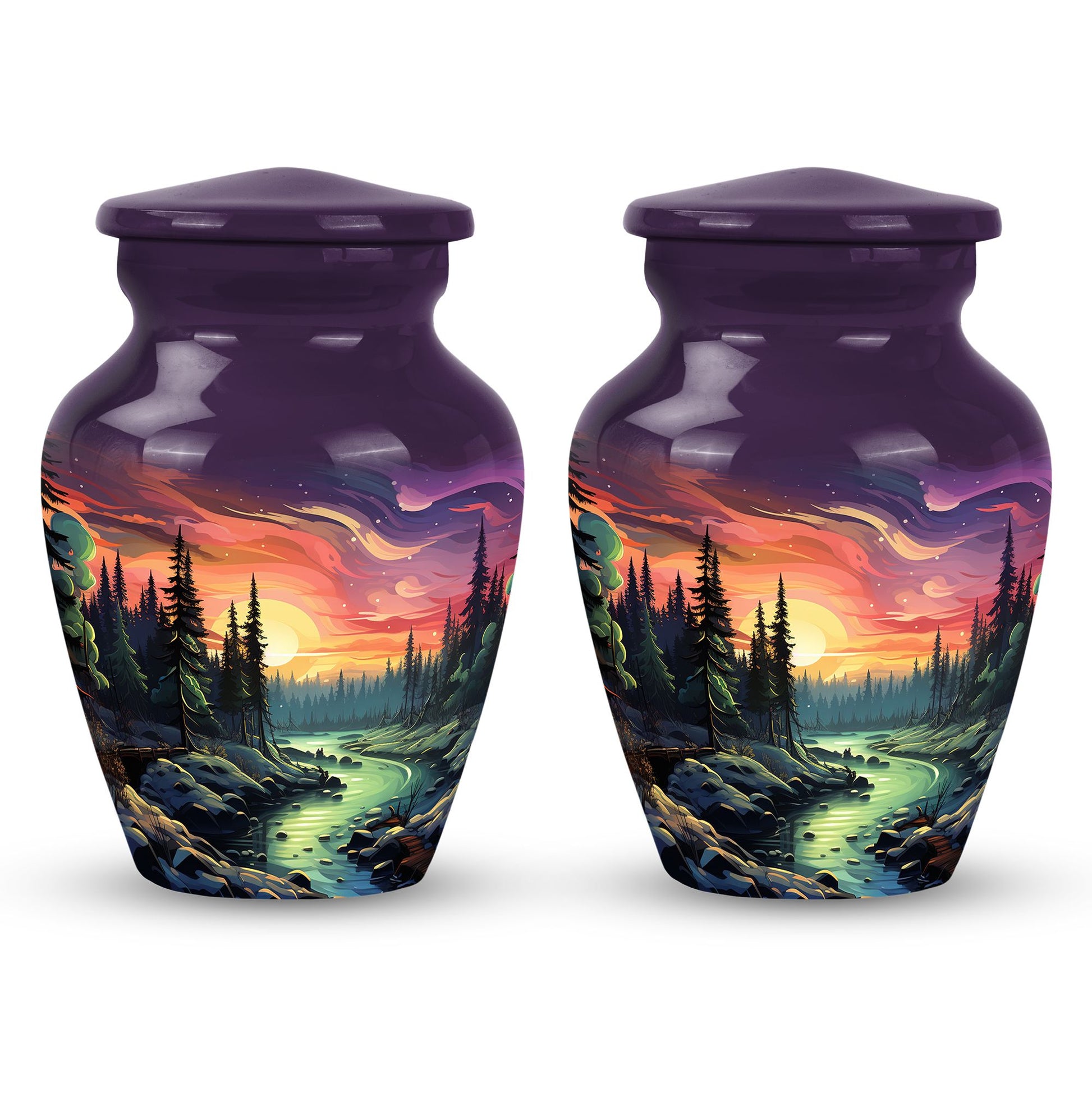 Twilight Forest - Northern Lights Large Teardrop, Heart Urn For Ashes