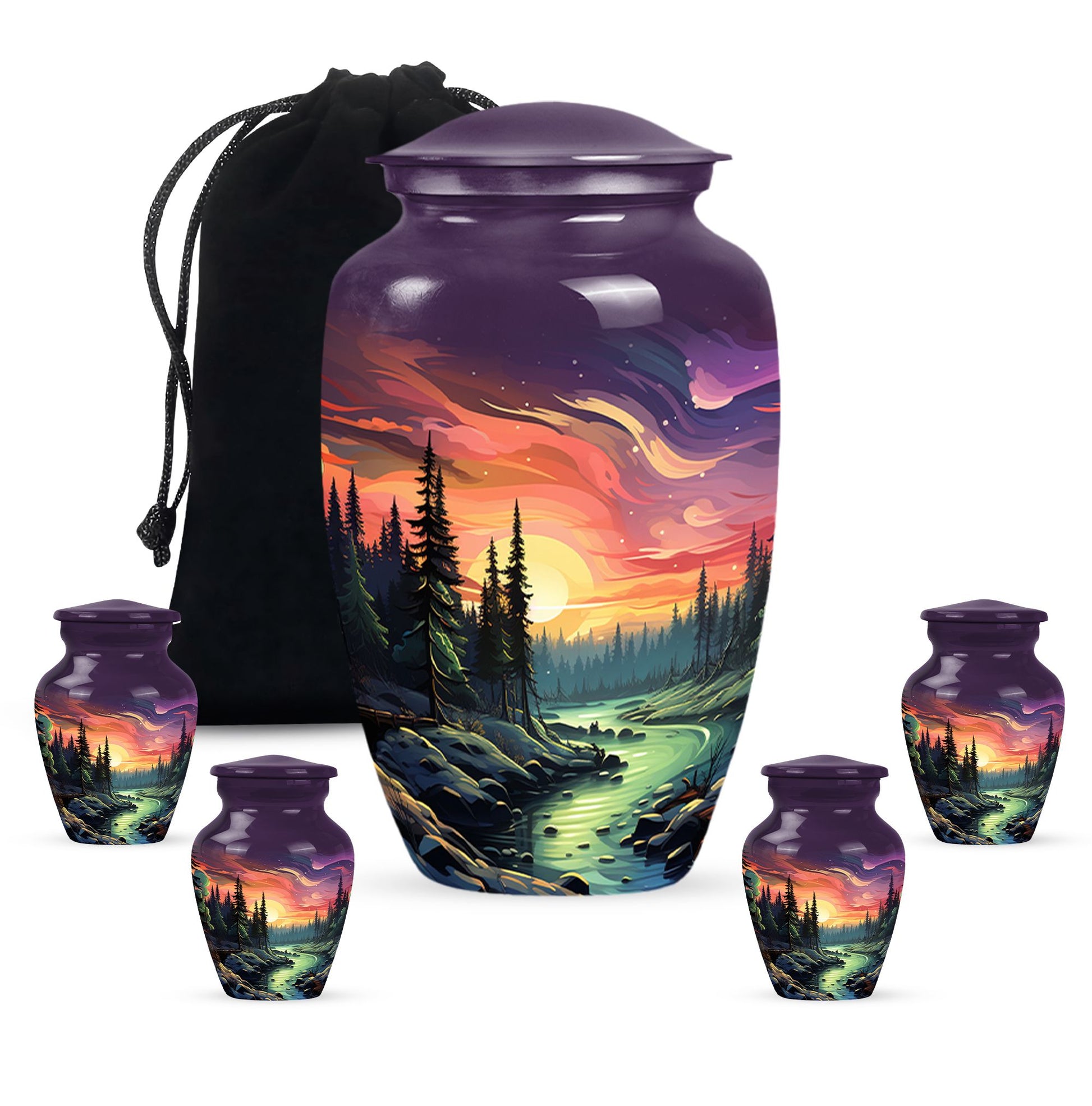 Twilight Forest - Northern Lights Large Teardrop, Heart Urn For Ashes