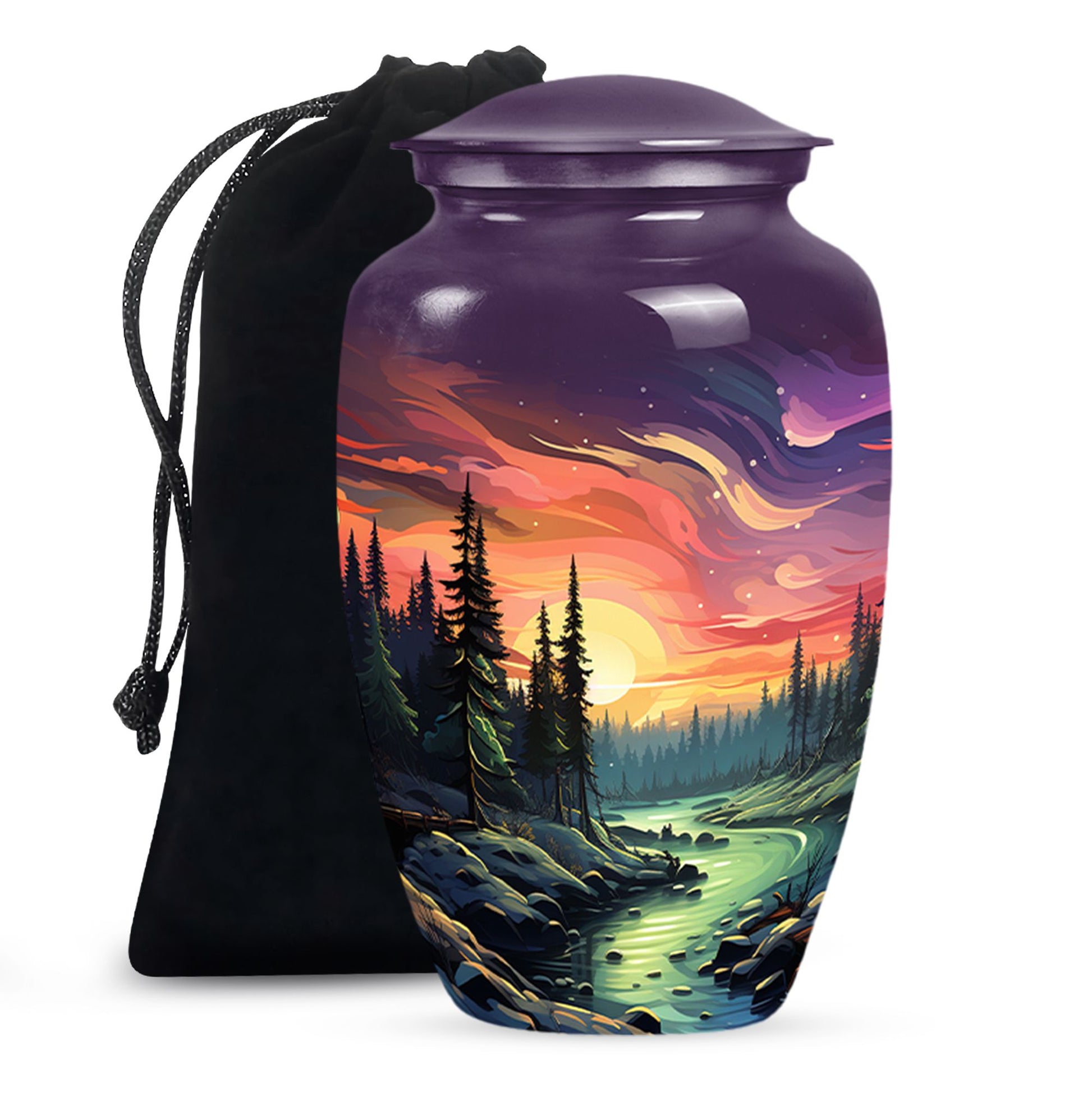 Twilight Forest - Northern Lights Large Teardrop, Heart Urn For Ashes