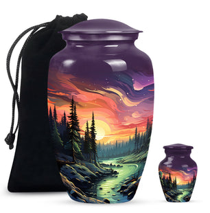 Twilight Forest - Northern Lights Large Teardrop, Heart Urn For Ashes