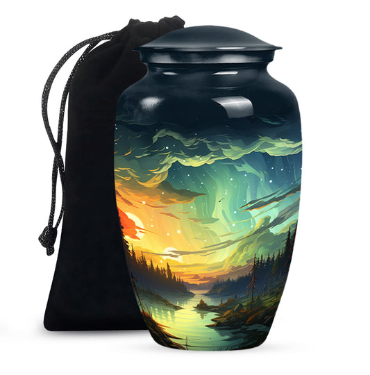 Mystical Day And Night - Northern Lights Teardrop, Heart Shape Urn