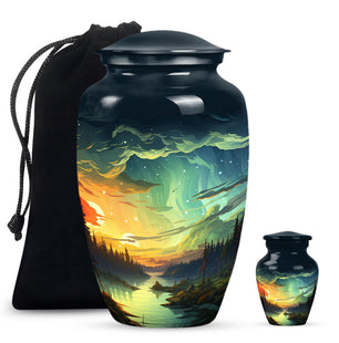 Mystical Day And Night - Northern Lights Teardrop, Heart Shape Urn