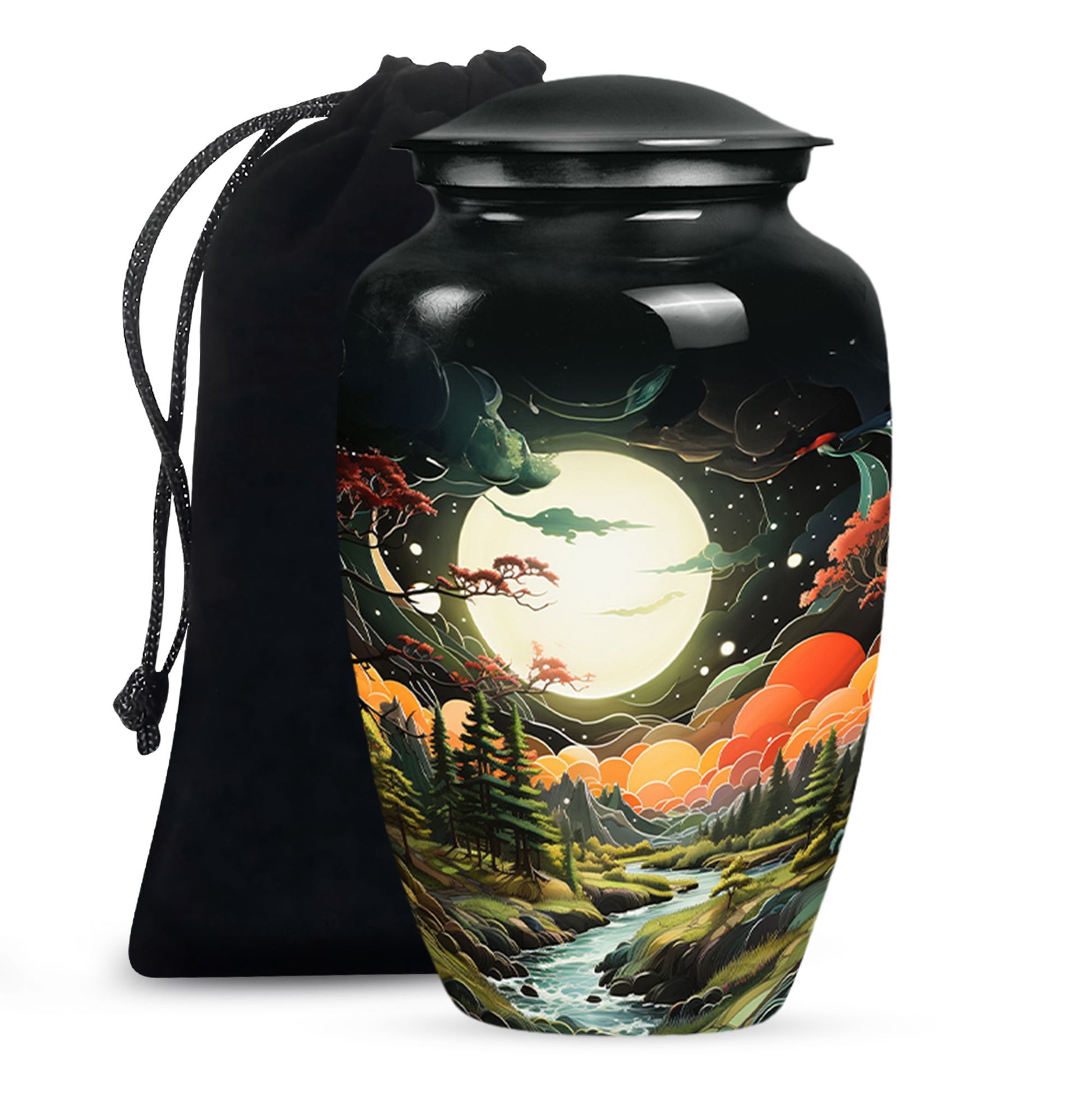 Lunar In Valley - Northern Lights Teardrop, Heart Cremation Urn