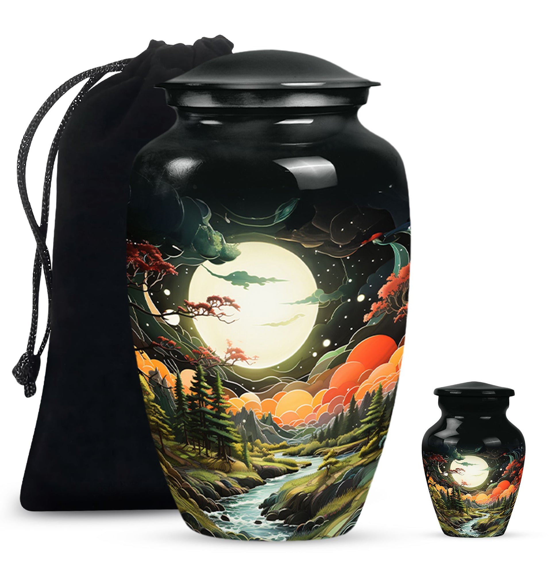 Lunar In Valley - Northern Lights Teardrop, Heart Cremation Urn