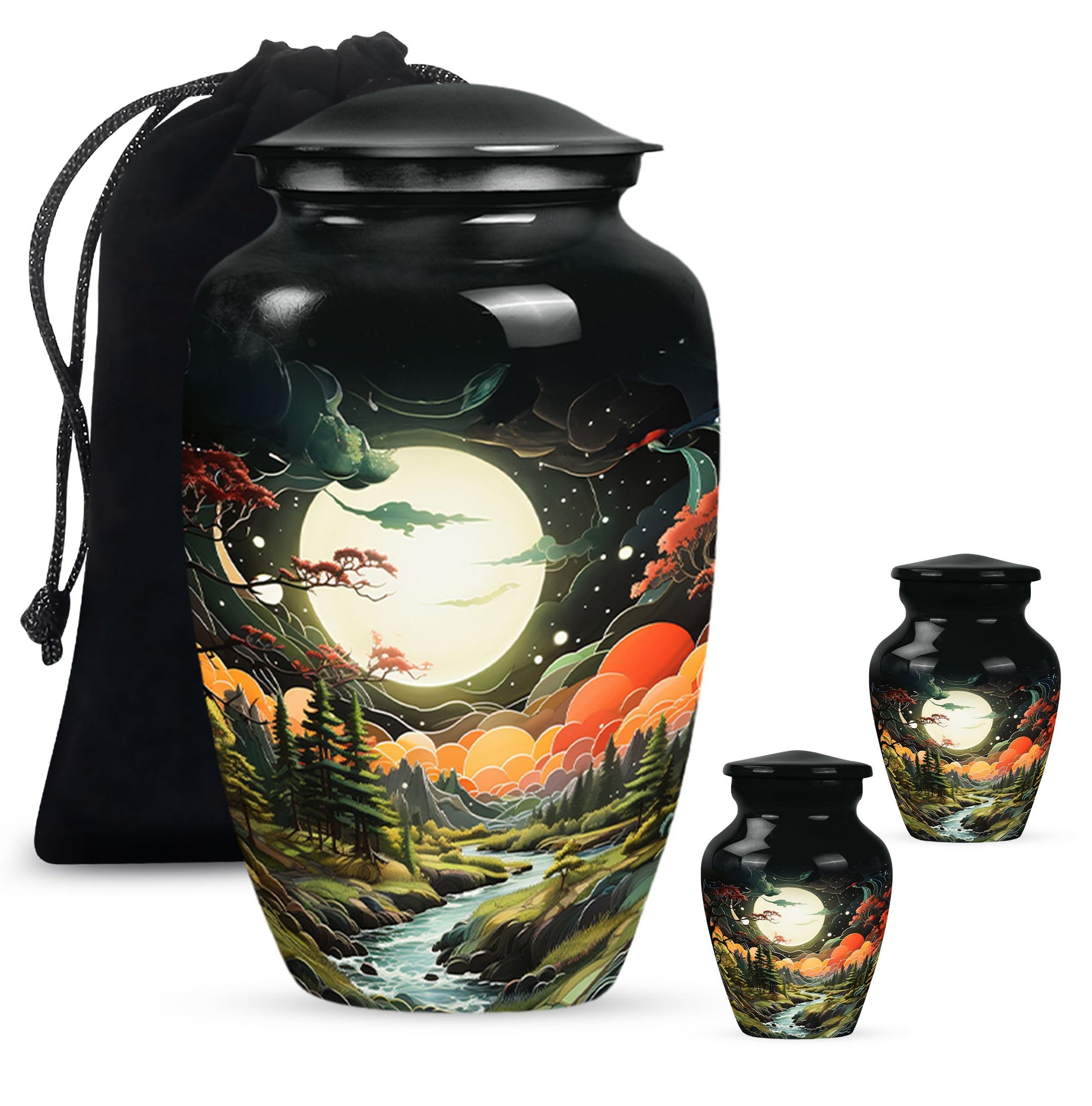 Lunar In Valley - Northern Lights Teardrop, Heart Cremation Urn