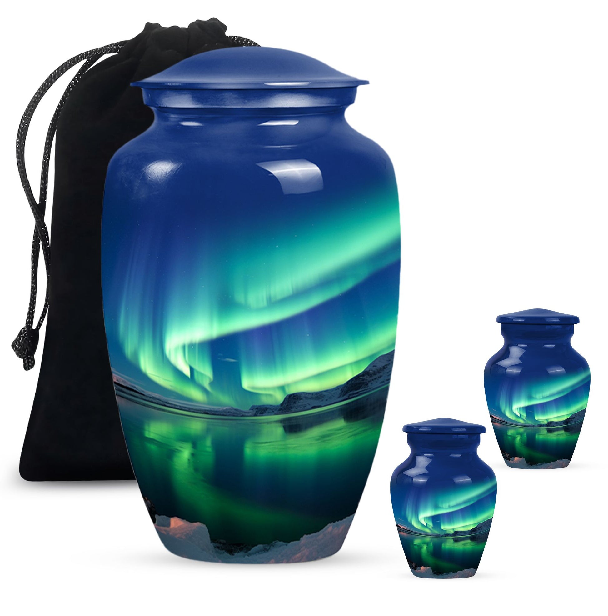 Frozen Landscape - Northern Lights Teardrop, Heart Cremation Urn