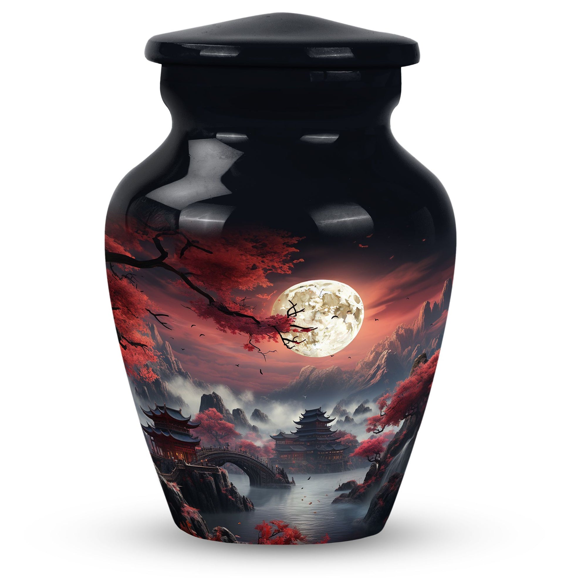 Moonlit Sakura - Moon Urn Large Teardrop, Heart Urn For Ashes