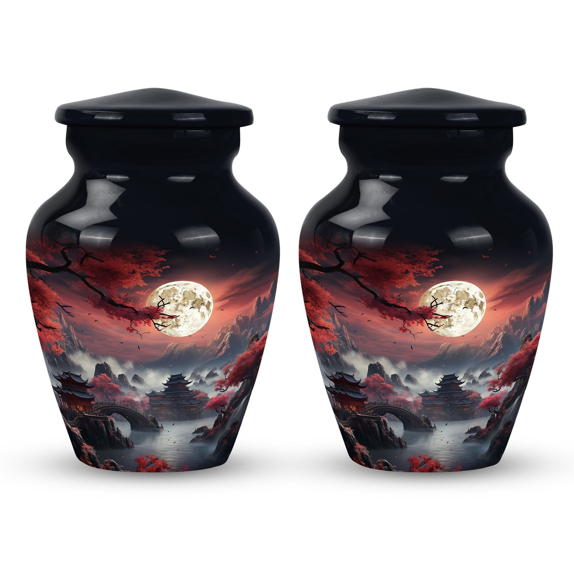 Moonlit Sakura - Moon Urn Large Teardrop, Heart Urn For Ashes