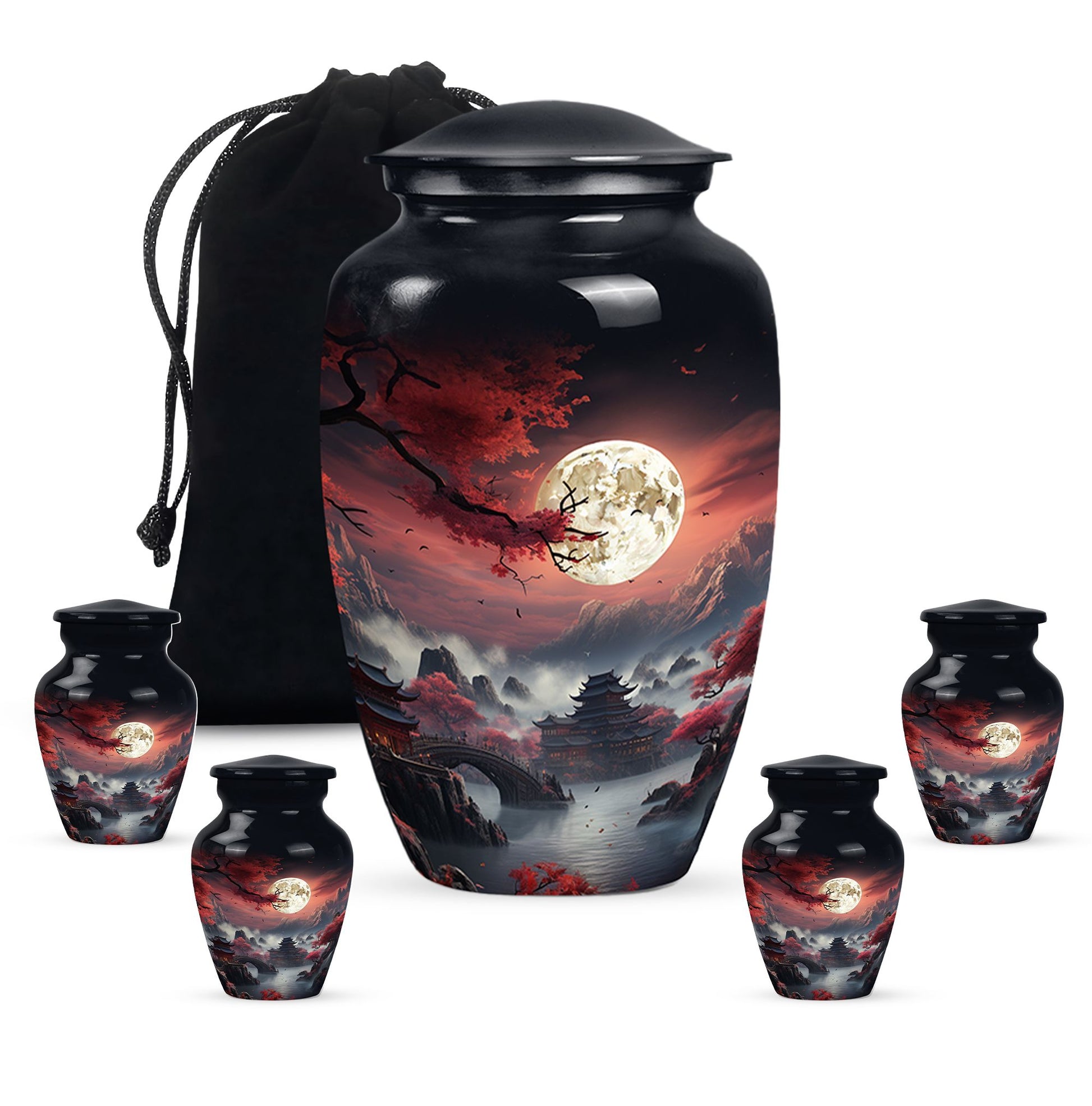 Moonlit Sakura - Moon Urn Large Teardrop, Heart Urn For Ashes
