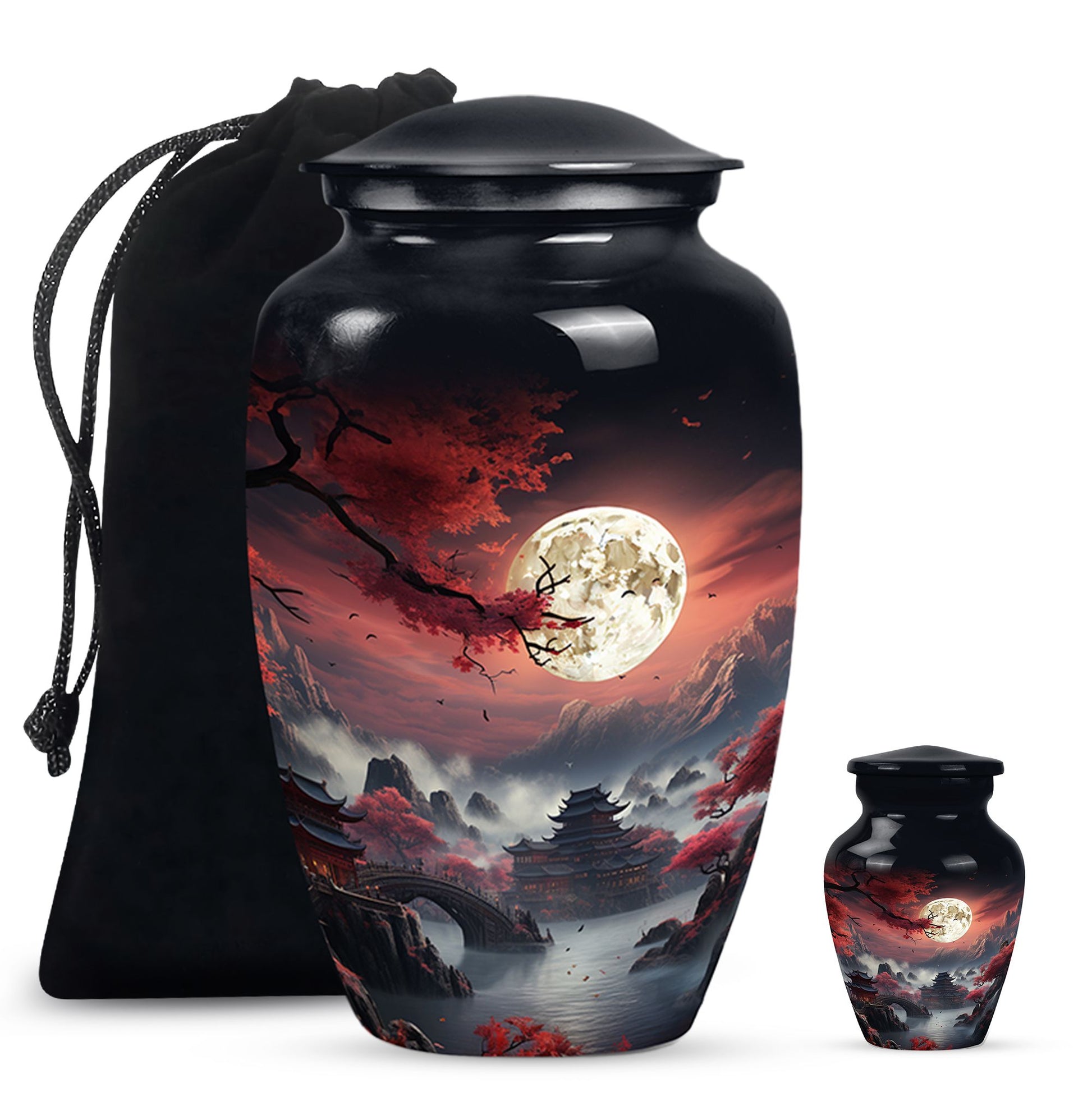 Moonlit Sakura - Moon Urn Large Teardrop, Heart Urn For Ashes