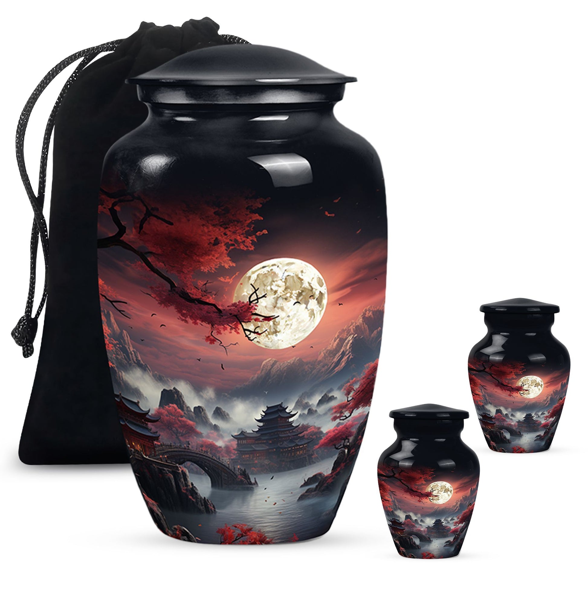 Moonlit Sakura - Moon Urn Large Teardrop, Heart Urn For Ashes