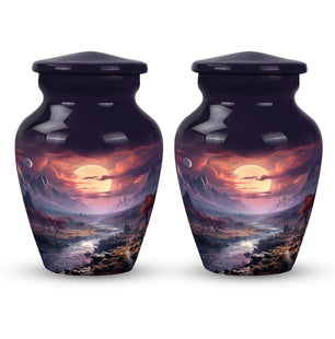 Twilight Crimson Valley - Moon Urn Teardrop, Heart Cremation Urn