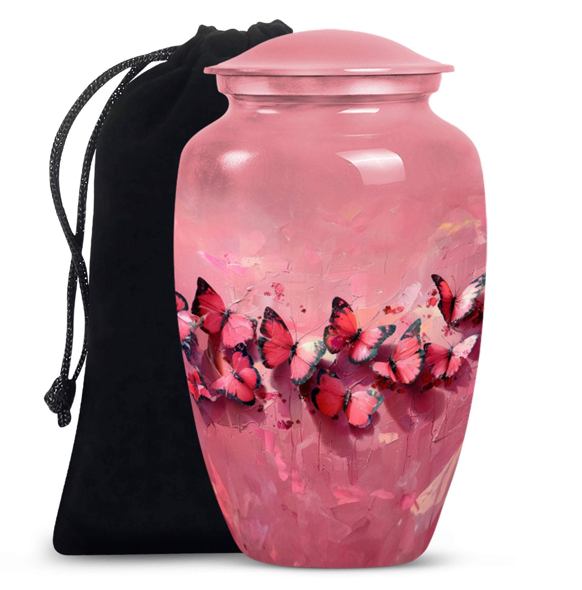 Pink Butterfly Personalized Urn Funeral, Ashes Memorial Urn
