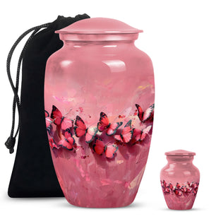 Pink Butterfly Personalized Urn Funeral, Ashes Memorial Urn