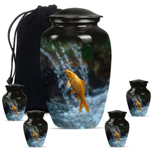 Fish Theme Large Urn With 4 Keepsake Urn