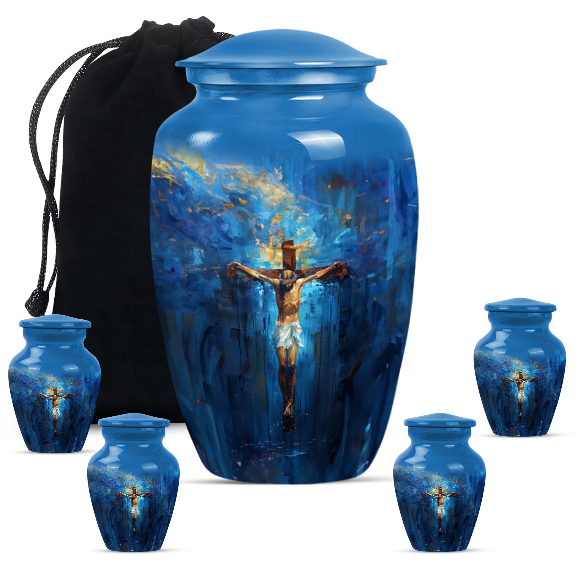 Jesus Theme Large Urn With 4 Keepsake Urn