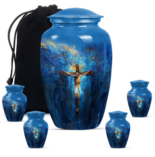 Jesus Theme Large Urn With 4 Keepsake Urn
