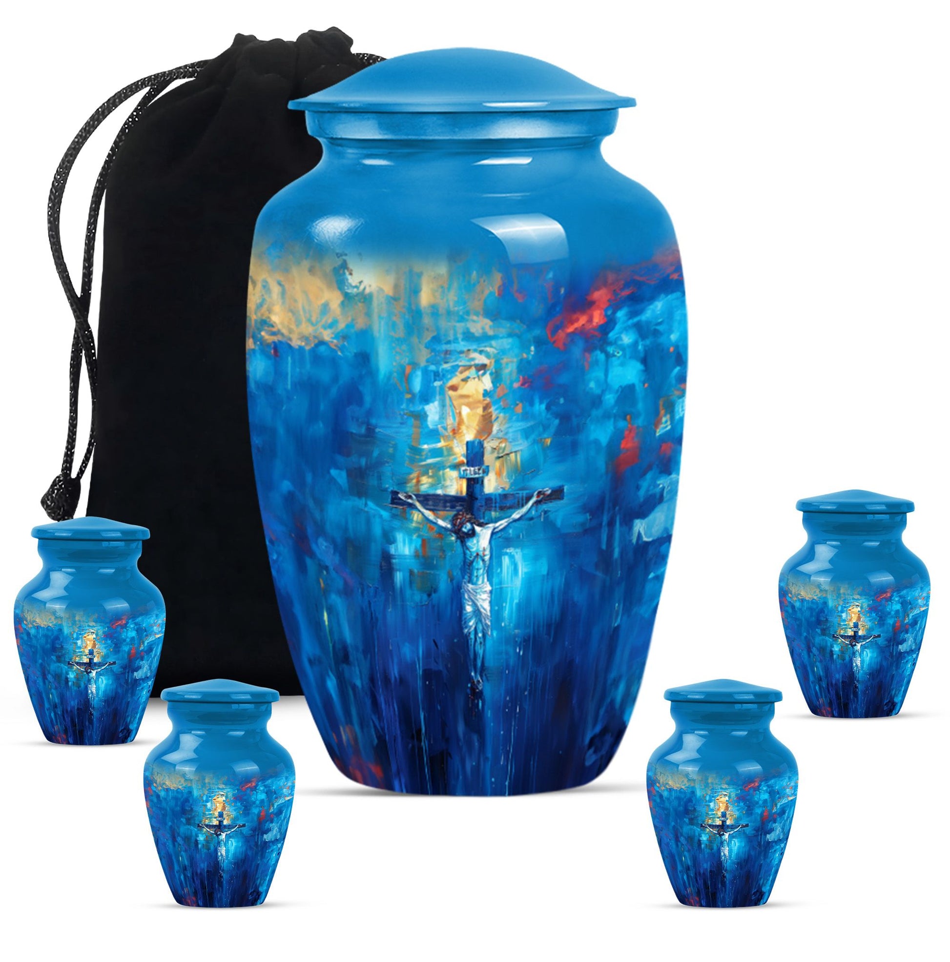 Jesus Theme Large Urn With 4 Keepsake Urn