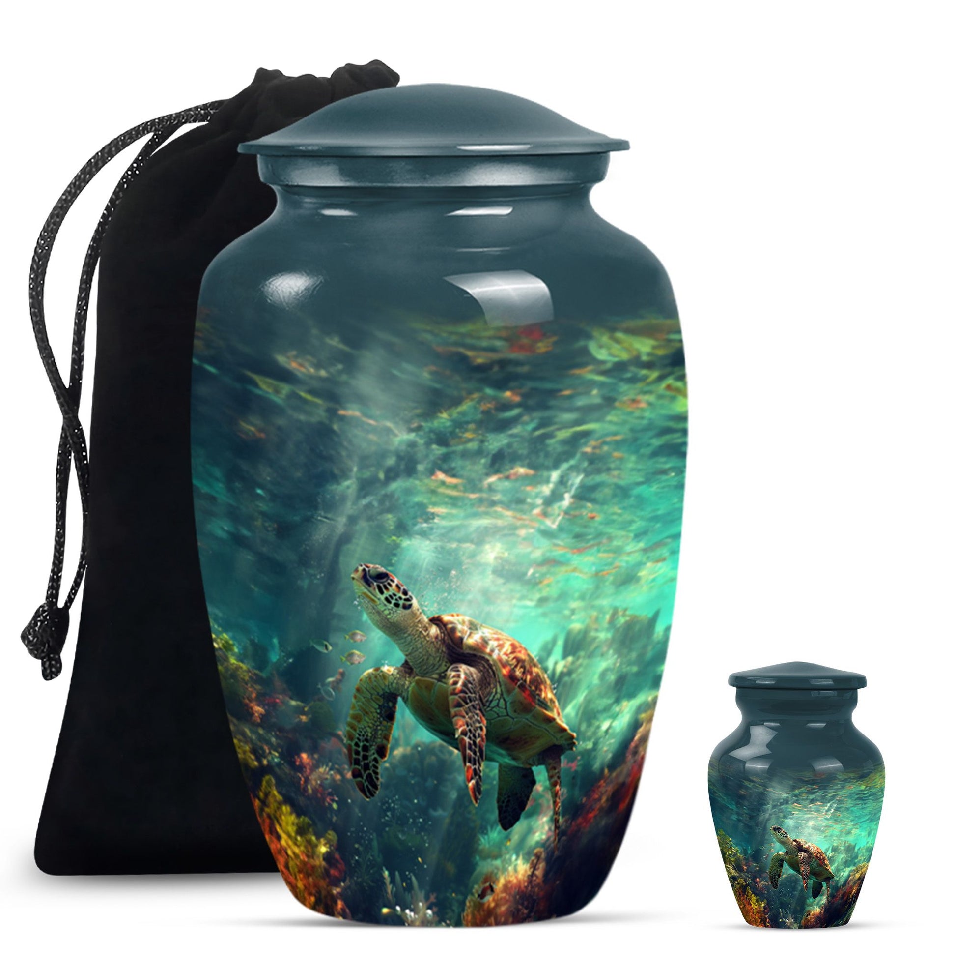 Tortoise Theme Large Urn With 1 Keepsake Urn
