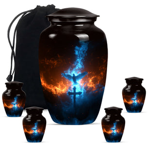 Cross Theme Large Urn With 4 Keepsake Urn